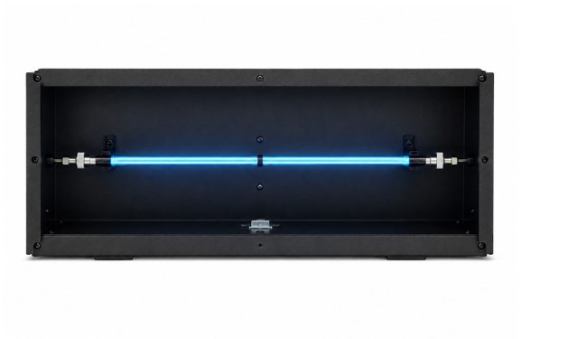 The EasyRoots UV Purification Box with its UV-C lamp illuminated