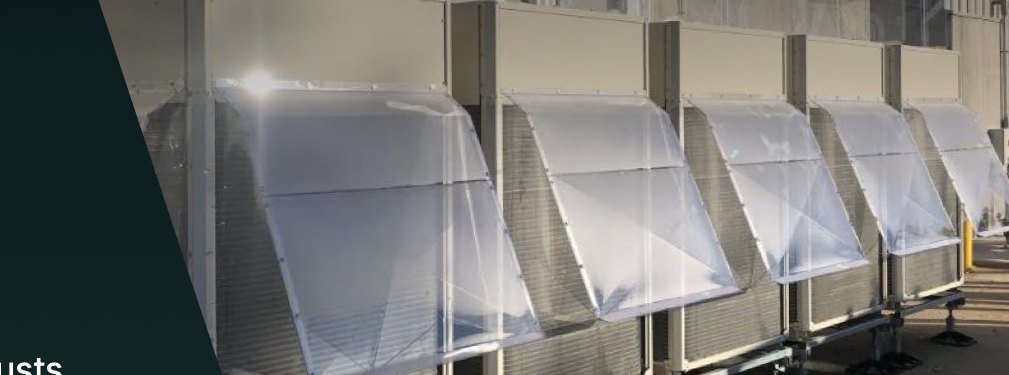 A row of EasyRoots outdoor VRF units with weather covers at a cultivation facility
